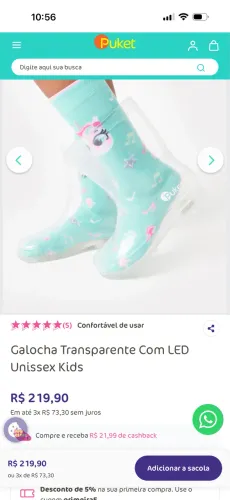 Galocha PUKET Transparente Com LED Unissex Kids