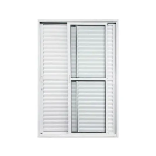 PORTA DE ALUMÍNIO BALCÃO 3 FOLHAS - LINHA 20 COM TRINCO E UMA FOLHA FIXA- BRANCO