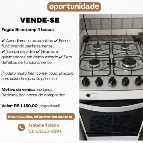 Fogão Brastemp 4 Bocas - Excelente Estado | Acendimento Automático