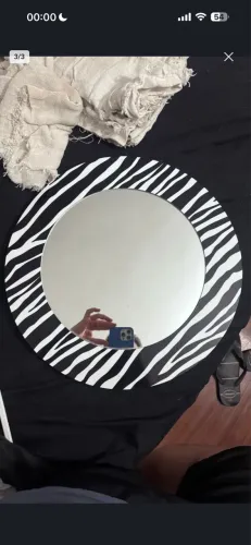 Espelho Decorativo Redondo Com Moldura Estampa Zebra - 40cm