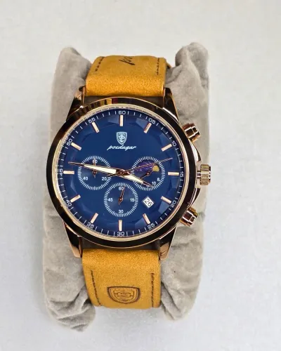 Relógio Poedagar Cronógrafo Azul - Caixa Rose Gold