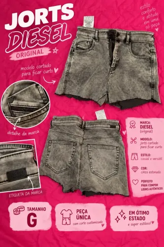 jorts diesel jeans cinza estonado p