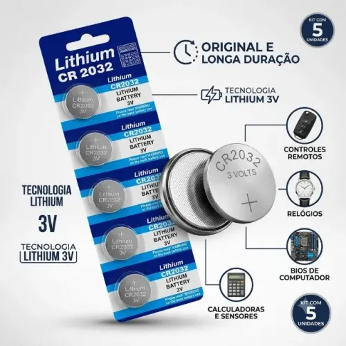Kit 5 Baterias CR2032 3V Lítio Moeda Original Para Chave Carro Relógio BIOS