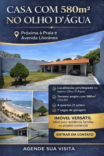 Vendo Casa Solta no Olho D´Água, 4 Quartos, Próximo a Litorânea