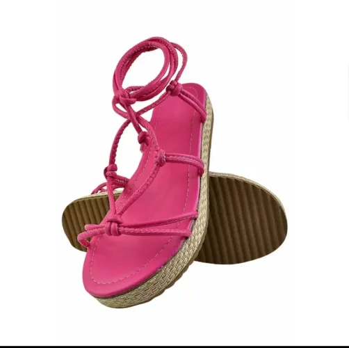 NOVA Sandália Pink rosa flatform tam 34 com tiras de amarração plataforma