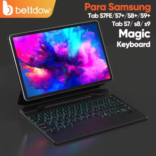 Capa c/ Teclado e Trackpad para Samsung Galaxy Tab S10+/S9 Fe+/S9+/S8+/S7+/S7 FE 12.4 POL