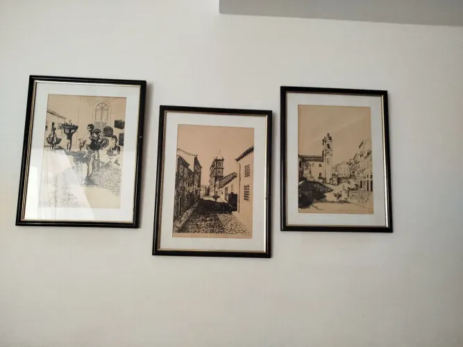 Trio de Quadros antigos gravuras centro Histórico de Salvador