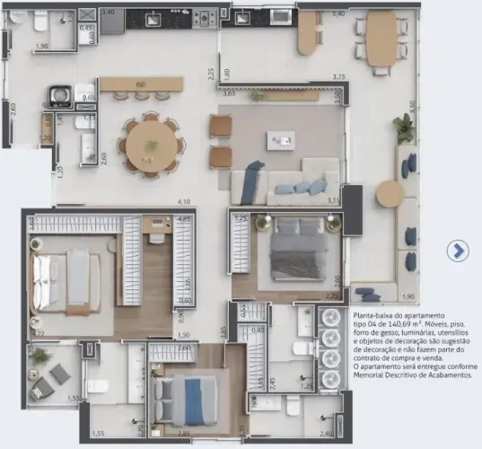 Apartamento com 3 quartos à venda, 140 m² por R$ 1.219.000 - Barranco - Taubaté/SP
