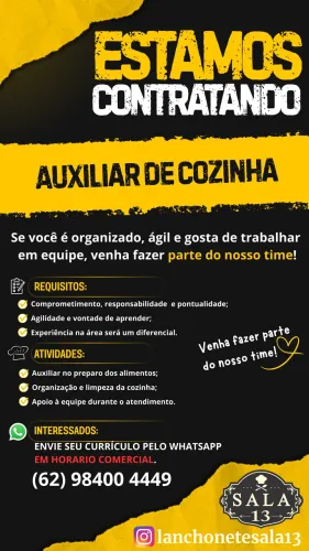 Estamos contratando auxiliar de cozinha