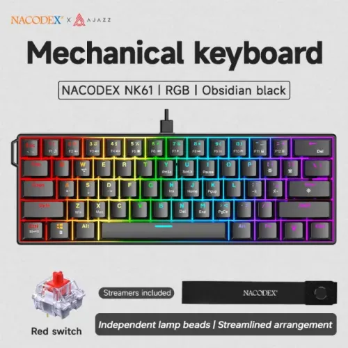 Teclado Mecânico Gamer AJAZZ NK61 Preto RGB 60% USB-C Hot Swap