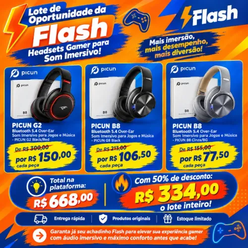Lote de Oportunidade da Flash - Headsets Gamer para Som Imersivo