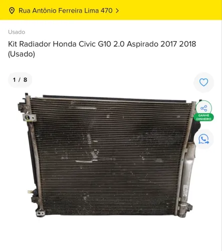 KIT RADIADOR HONDA CIVIC 2.0 ASPIRADO 2017 2018 2019 2020 2021 COM NF E GARANTIA