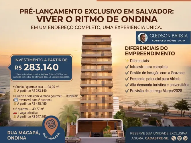 Pré-Lançamento, Quarto E Sala E 2 Quartos, Entre 25 A 49M² Na Ondina E Com Vaga. 1EPRC1S
