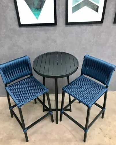 CONJUNTO BISTRÔ DE ALUMINIO COM 2 BANQUETAS DE TRICÔ NÁUTICO 