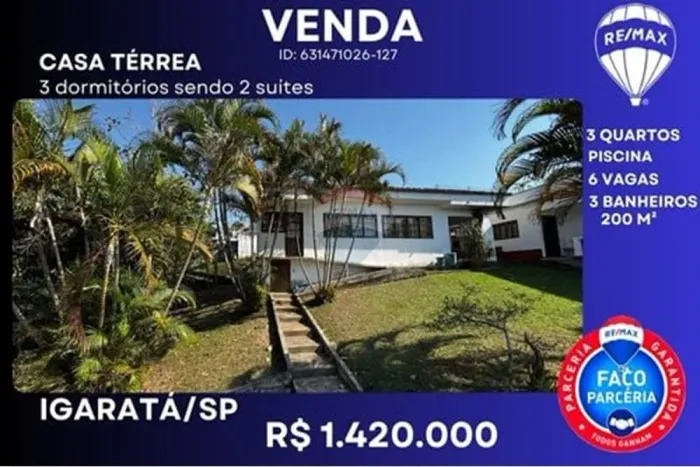 CASA TÉRREA À VENDA COM PISCINA (PORTEIRA FECHADA) - 3 DORMITÓRIOS, 2 SUÍTES - município d