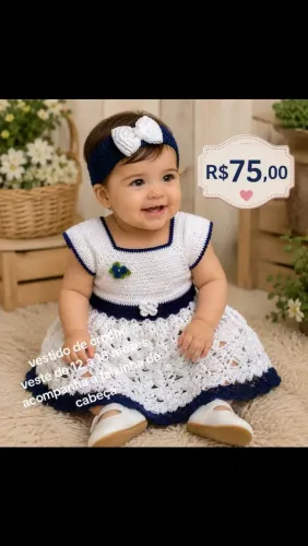 Vestido de crochê - 12 a 18 meses
