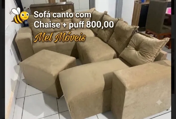 ? 800,00 PROMOÇÃO- sofá canto chaise / espreguiçadeira 6 lugares + puff grande