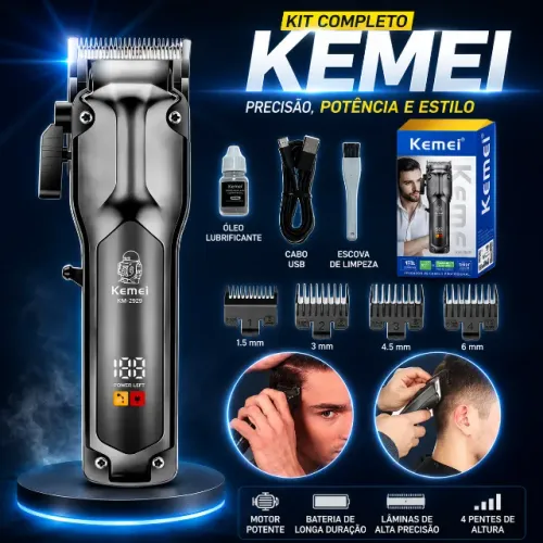 Máquina Kemei Profissional De Cortar Cabelo Display Led Sem Fio
