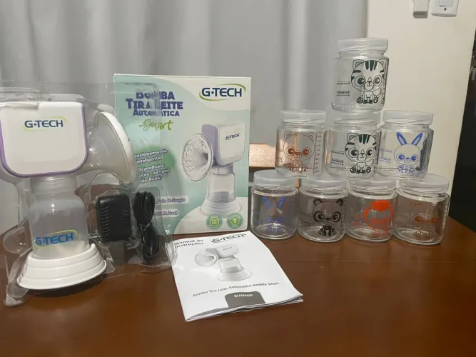 Kit bomba automática tira leite materno e potinhos esterilizáveis 