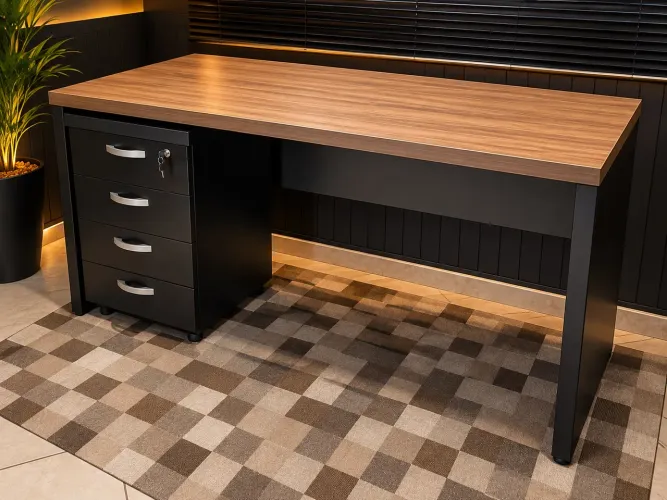 MESA DE ESCRITORIO COM GAVETEIRO LOJA IKONOFFICE 