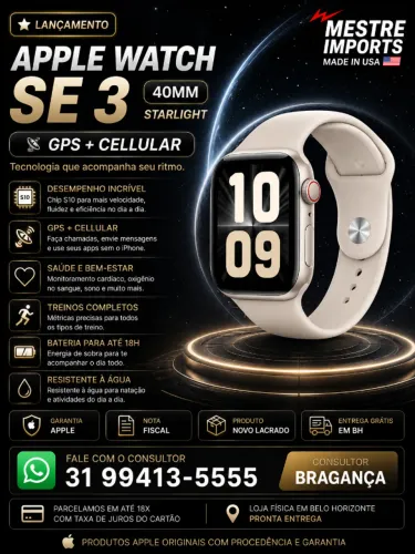 Apple Watch SE 3 40mm GPS + Cellular Starlight Novo Lacrado Garantia Apple