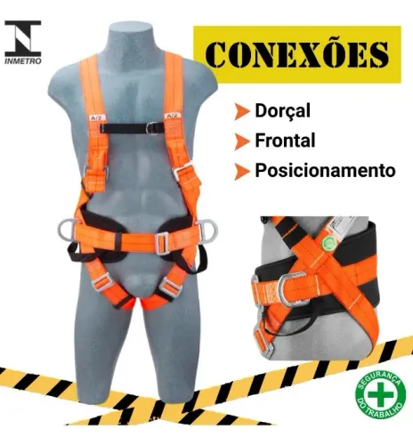 Cinturão Paraquedista Abdominal 3 Pontos Com Talabarte de Posicionamento Ajustável NR35 Pr