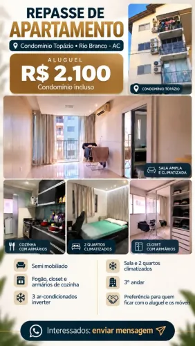 Alugo apartamento semi mobiliado - Condomínio topázio