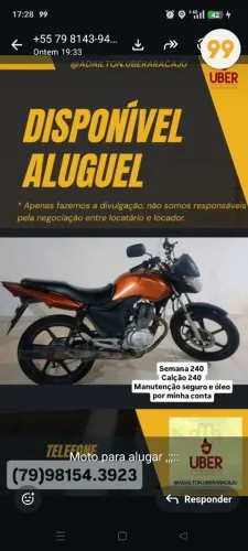 Alugo moto com seguro óleo e manutenção por minha conta