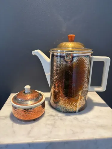 Bule Térmico Vintage e Açucareiro - Porcelana e Banho de Prata