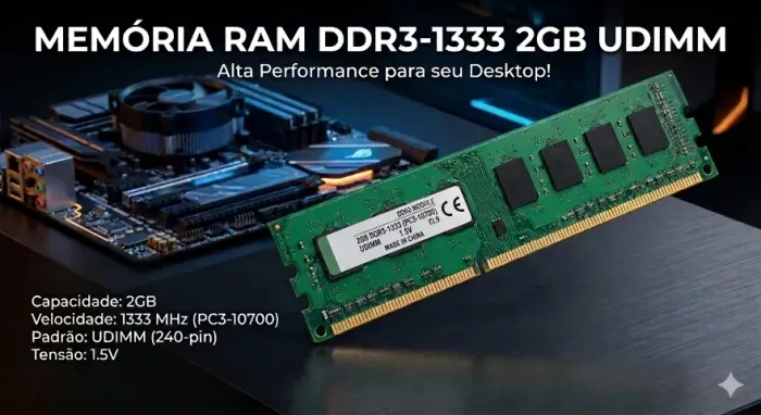 Memória 2GB - Ddr3-1333 (Pc3-10700) Udimm 1,5v