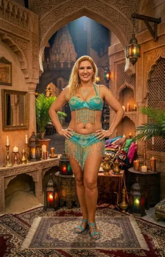 Fantasia Dança do Ventre Com Lantejoula Verde e Azul - Tamanho M