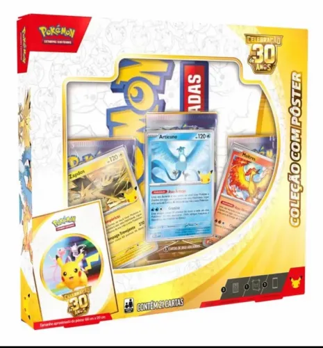 Pokémon celebração 30 anos coleção com pôster 21 cartas + Brinde 