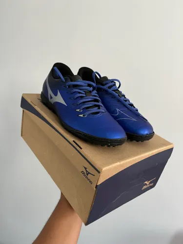 Chuteira Society Mizuno Genius N°42 Azul/Prata NOVA na Caixa