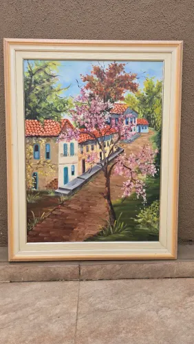 Quadro decorativo casario antigo pintura à óleo