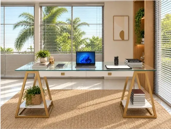 Mesa De Escritório Easel Delluxe Woods. L174cm x P70cm x A76cm