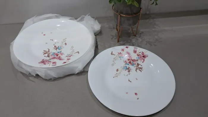 Jogo de Jantar 21 Peças Flowers Bord Em Vidro Opalino Floral Em Casa Tem