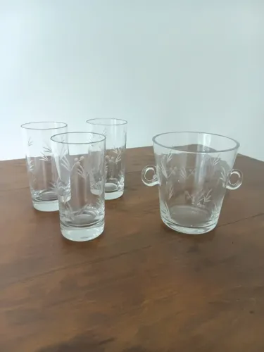 Balde de Cristal  Vintage + 3 copos de cristal de uísque