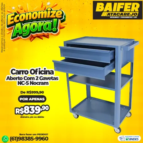 Carro Oficina Aberto Com 2 Gavetas NC-5 Nocram