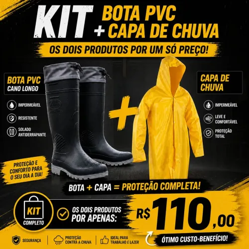 KIT BOTA PVC + CAPA DE CHUVA - R$110,00