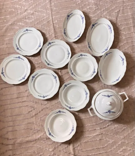 Porcelana Itaqui Paraná Antiga - Conjunto 11 Peças Floral Azul - Colecionador