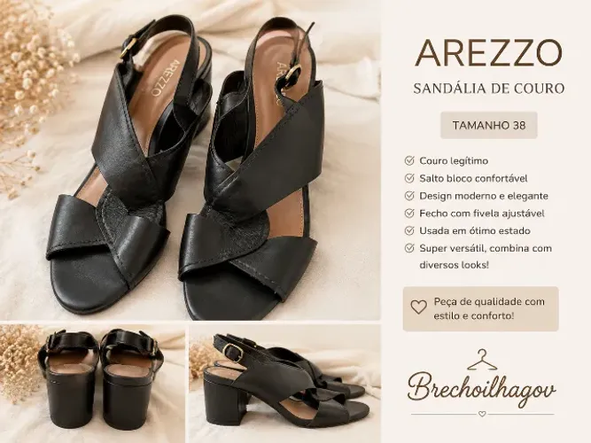 Sandália de couro preta Arezzo