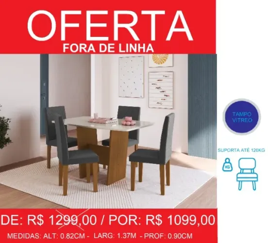 mesa c/ 4 cadeiras alt: 0,82 larg: 1,37 prof: 0,90 super oferta! - frete grátis!