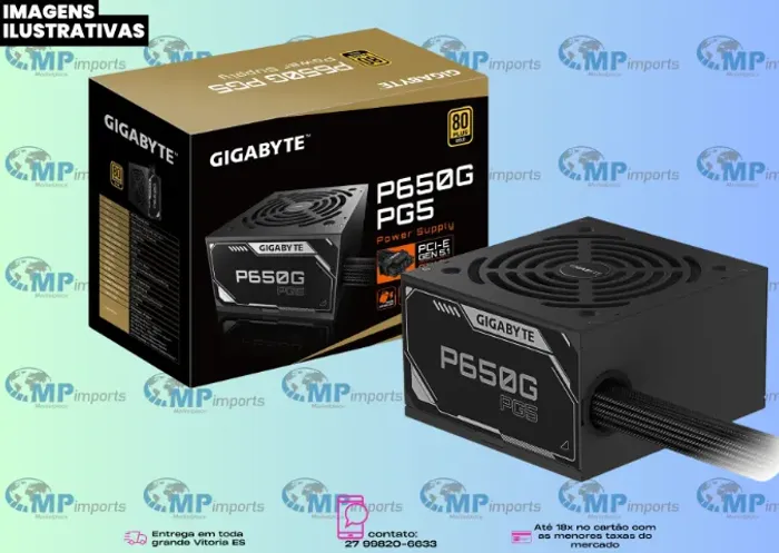 Loja MP Imports: Fonte Gigabyte P650G PG5, 650W, 80 PLUS Gold, PFC Ativo, Preto