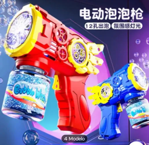 Brinquedo Lança Bolhas De Sabão Automática Com Luz Crianças Arma Arminha Azul Vermelho ASA