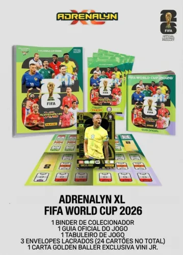 Kit Binder Copa do mundo FIFA 2026 com album + 3 envelopes + Vini Jr. Golden Baller