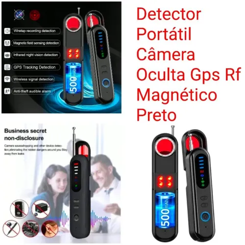 Detector Portátil Câmera Oculta Gps Rf Magnético Preto