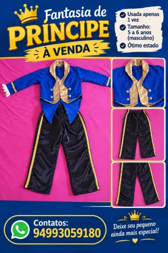 Vende-se fantasia de príncipe usando 1 única vez idade 5 a 6 anos