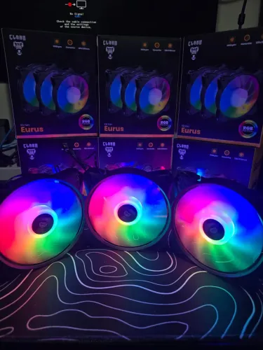 Kit 3 Fans Cooler 12x12 Eurus Clanm Raibown RGB Fixo