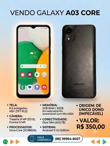 Samsung Galaxy A03 Core - 2/32gb 4g Único Dono Impecável!<br>