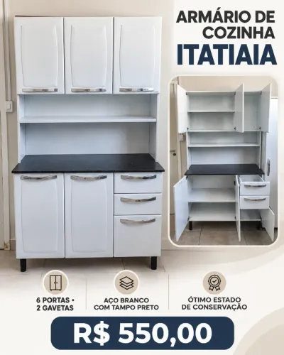 Armário de cozinha Itatiaia em aço ? 6 portas e 2 gavetas